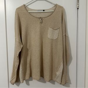 Zaket & Plover Cream Stripe Linen Blend Long Sleeve T-shirt Size Large Women’s